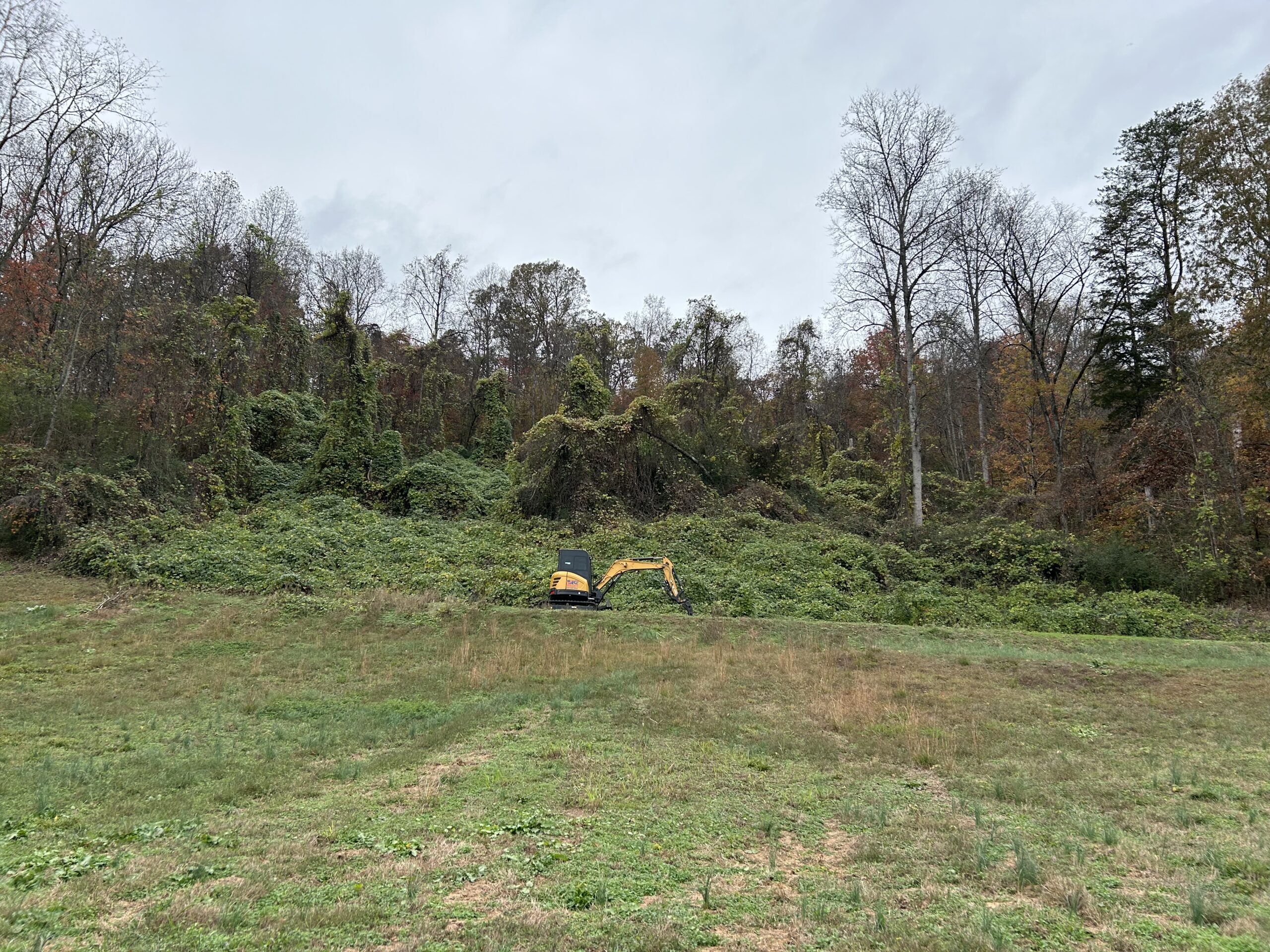 Excavator working on a steep